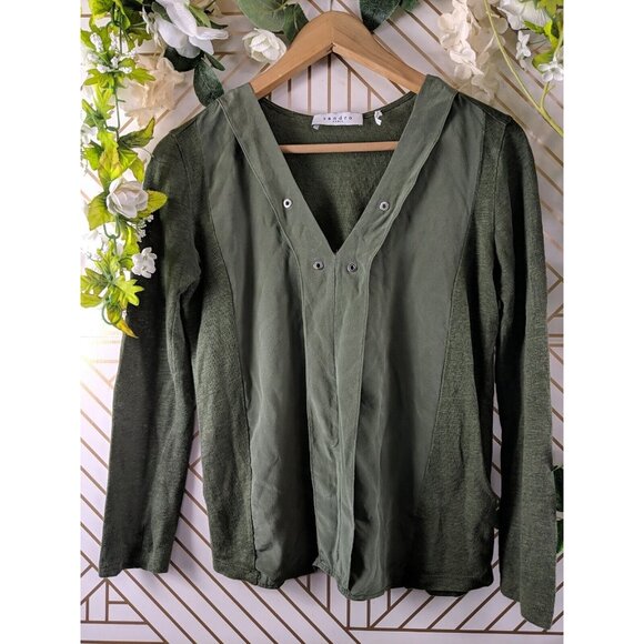 Sandro Paris Women's Green Linen Long Sleeve Silk Detail Size 1 - Picture 3 of 9